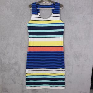 Tommy Bahama Tank Dress Womens M Harbour Sea Midi Striped Cutout back Shelf Bra